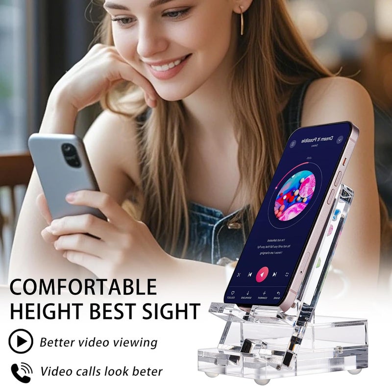 GDUSMCN Acrylic Phone Holder Firm，Phone Stand for Desk，Star Decorations and Not Easily Damaged，Office Accessories，Novel Design,Pink Black and Clear. (Clear) - Image 5